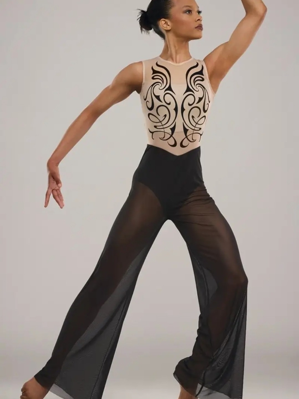 Weissman Nude and Black Wide-Leg Sheer Jumpsuit